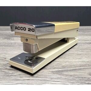 Vintage ACCO 20 Stapler Heavy Duty Desk Office Stapler Tan Woodgrain Made in USA